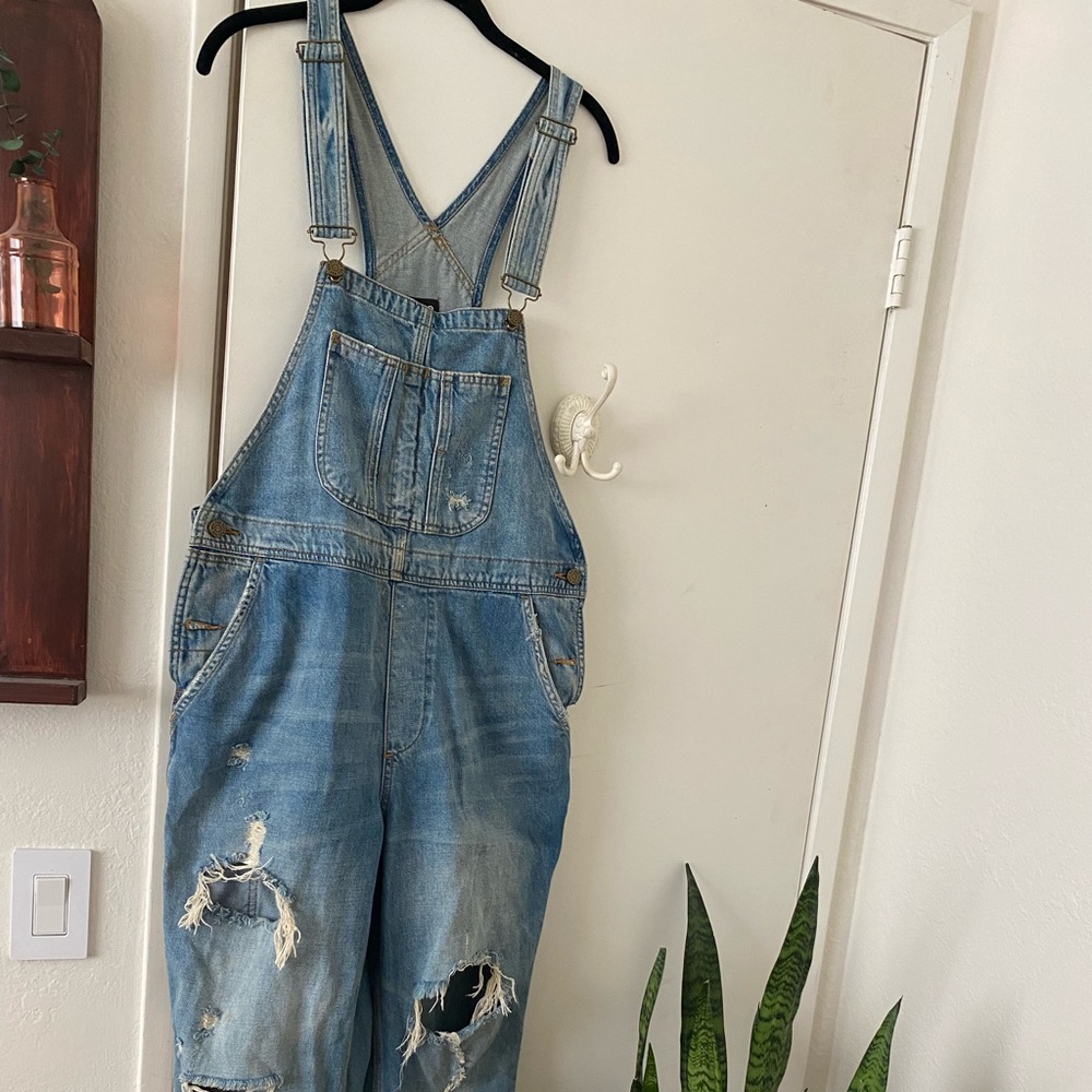BDG ripped jean overalls